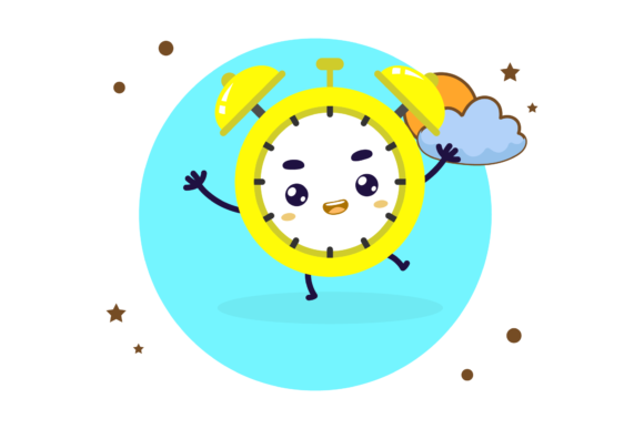 Back to School Kawaii Clock Circle Sun: Graphics & Icons for Crafters
