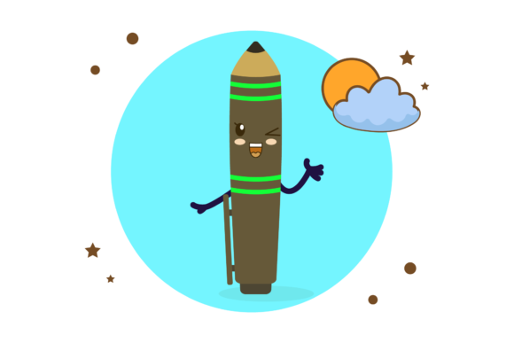 Back to School Pen Cartoon Sun Circle Graphics & Icons
