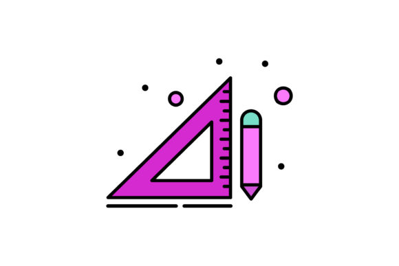 Back to School Triangle Ruler and Pencil Graphics Icons
